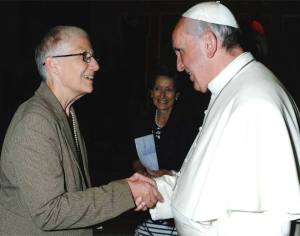 Pax Christi co-president Marie Dennis and Pope Francis